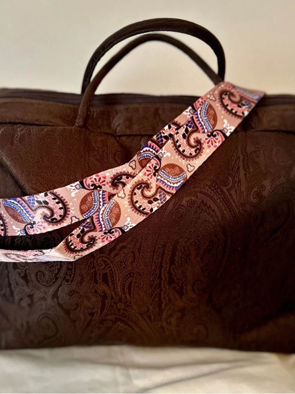 Etro Dark Brown Paisley Weekender with Pink Paisley Strap - Picture 6 of 12